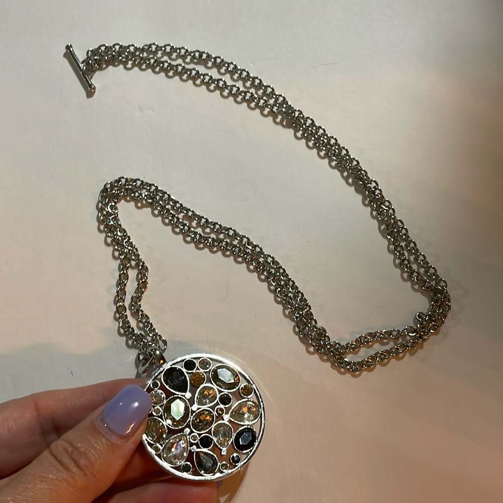 Large rhinestone medallion necklace